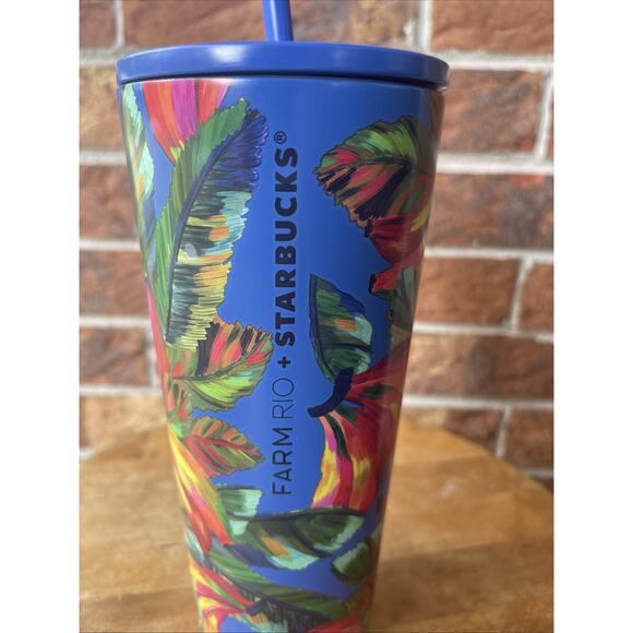 Starbucks Farm Rio 24 oz Tumbler Cup Blue Pink Floral With Straw New 2025 - Picture 4 of 6